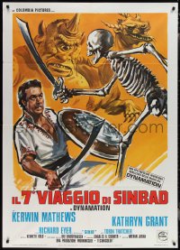 2b0329 7th VOYAGE OF SINBAD Italian 1p R1976 Harryhausen fantasy classic, different monster art!
