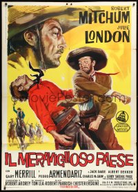 2b0419 WONDERFUL COUNTRY Italian 1p 1960 Texan Robert Mitchum wearing sombrero & punching dude!