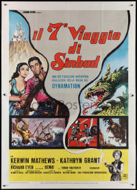 2b0424 7th VOYAGE OF SINBAD Italian 2p R1976 Harryhausen fantasy classic, different monster art!