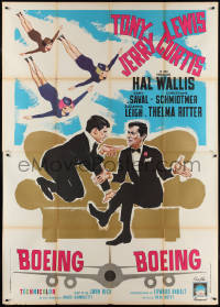 2b0429 BOEING BOEING Italian 2p 1966 different art of Tony Curtis, Jerry Lewis & stewardesses, rare!