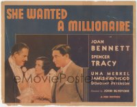 2b1266 SHE WANTED A MILLIONAIRE TC 1931 Joan Bennett between Spencer Tracy & Kirkwood, ultra rare!