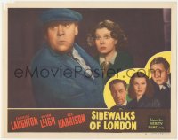 2b1350 SIDEWALKS OF LONDON LC #4 R1949 great close up of surprised Charles Laughton & Vivien Leigh!
