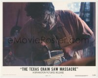 2b1364 TEXAS CHAINSAW MASSACRE LC #7 1974 c/u of Gunnar Hansen as Leatherface holding chainsaw!