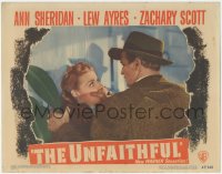 2b1372 UNFAITHFUL LC #8 1947 close up of scared Ann Sheridan being silenced by Lew Ayres!