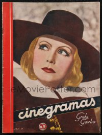 2b0751 CINEGRAMAS Spanish magazine January 13, 1935 wonderful cover portrait of Greta Garbo w/ hat!
