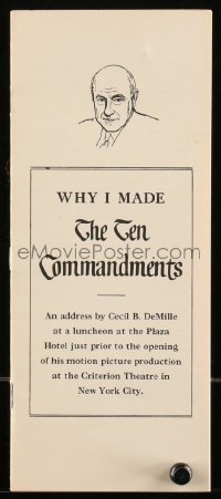 2b1505 TEN COMMANDMENTS booklet 1957 for luncheon where Cecil B. DeMille explains why he made it!