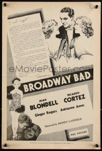 2b0070 BROADWAY BAD pressbook 1933 Joan Blondell, Ricardo Cortez, Ginger Rogers, ultra rare!