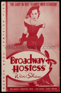 2b0071 BROADWAY HOSTESS pressbook 1935 Wini Shaw, The Lady in Red flames into stardom, ultra rare!