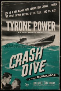 2b0091 CRASH DIVE pressbook 1943 sailors Tyrone Power & Dana Andrews on submarine, very rare!