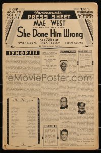 2b0206 SHE DONE HIM WRONG pressbook 1933 sexy nightclub owner Mae West, Cary Grant, ultra rare!