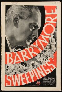 2b0223 SWEEPINGS pressbook 1933 Chicago businessman Lionel Barrymore, great RKO deco art, ultra rare!