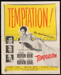 2b0226 TEMPTATION pressbook 1946 George Brent & Charles Korvin can't resist sexy Merle Oberon!