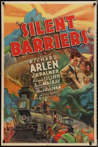 2b1172 SILENT BARRIERS style A 1sh 1937 train western w/Richard Arlen & Lilli Palmer, great montage!