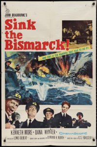 2b1174 SINK THE BISMARCK 1sh 1960 Kenneth More, great WWII clash of battleships art!