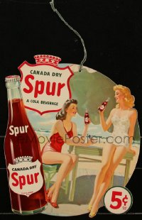 2b0638 CANADA DRY die-cut 9x11 cardboard advertising sign 1940s art of sexy ladies w/Spur Cola!