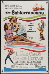 2b1192 SUBTERRANEANS 1sh 1960 from Jack Kerouac novel, art of sexy Leslie Caron & George Peppard!