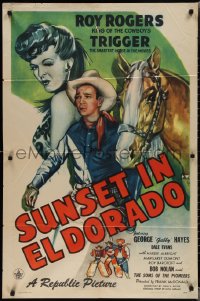 2b1194 SUNSET IN EL DORADO 1sh 1945 cool art of Roy Rogers, Trigger & sexy winking Dale Evans!