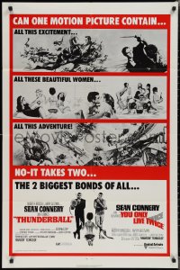 2b1204 THUNDERBALL/YOU ONLY LIVE TWICE 1sh 1971 Sean Connery's two biggest James Bonds of all!