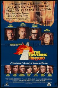 2b1212 TOWERING INFERNO int'l 1sh 1974 McQueen, Newman, different art and images on blue background!