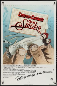 2b1216 UP IN SMOKE recalled 1sh 1978 Cheech & Chong marijuana drug classic, original tagline!