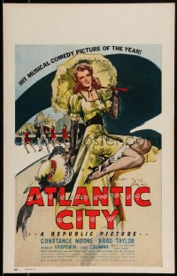 2b0474 ATLANTIC CITY WC 1944 sexy art of Constance Moore with bonnett & umbrella by Schaeffer!