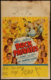 2b0480 BUCK PRIVATES WC 1940 Bud Abbott & Lou Costello, The Andrews Sisters, cool cartoon art, rare!