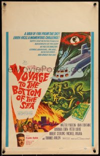 2b0536 VOYAGE TO THE BOTTOM OF THE SEA WC 1961 fantasy sci-fi art of scuba divers & monster!