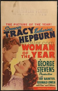 2b0538 WOMAN OF THE YEAR WC 1942 great image of Spencer Tracy & Katharine Hepburn, ultra rare!