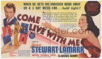 2b1563 COME LIVE WITH ME herald 1941 James Stewart learns to woo unkissed bride Hedy Lamarr, rare!