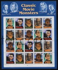 2b1525 CLASSIC MOVIE MONSTERS stamp sheet 1997 Frankenstein, Dracula, Mummy, Wolf Man, Phantom