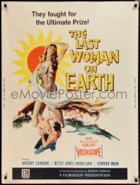 2c0619 LAST WOMAN ON EARTH 30x40 1960 ultra sexy artwork of near-naked girl & men fighting for her!