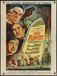 2c0622 RAVEN 30x40 1963 Boris Karloff, Vincent Price & Peter Lorre by Reynold Brown, ultra rare!