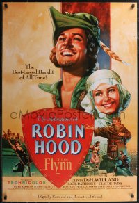 2c0794 ADVENTURES OF ROBIN HOOD 1sh R1989 great Rodriguez art of Errol Flynn & Olivia De Havilland!