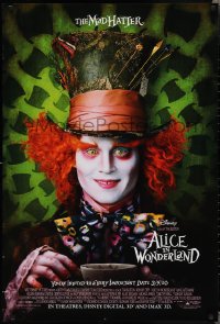 2c0796 ALICE IN WONDERLAND advance DS 1sh 2010 close-up image of Johnny Depp as the Mad Hatter!