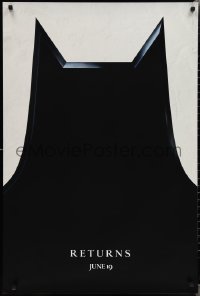 2c0835 BATMAN RETURNS teaser 1sh 1992 Burton, Keaton, cool partial bat symbol, dated design!
