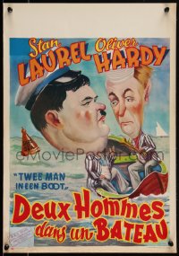 2c0265 SAPS AT SEA Belgian R1960s wacky different art of Stan Laurel & Oliver Hardy in boat, Roach!