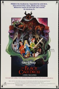 2c0853 BLACK CAULDRON advance 1sh 1985 first Walt Disney CG, cool fantasy art by Paul Wenzel!