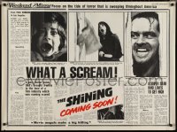 2c0315 SHINING teaser British quad 1980 King & Kubrick horror, crazy Jack Nicholson & cast!