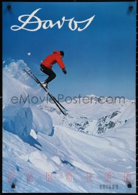2c0179 DAVOS PARSENN 21x30 commercial poster 1970s great image of skier jumping and mountains!