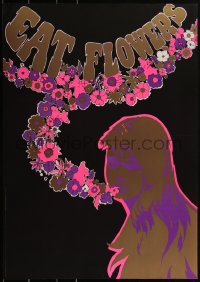 2c0180 EAT FLOWERS 20x29 Dutch commercial poster 1960s psychedelic Slabbers art of woman & flowers!