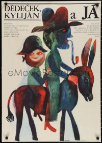 2c0292 GRANDPA, KYLIAN & I Czech 23x32 1967 Vaca art of man & boy on horseback!