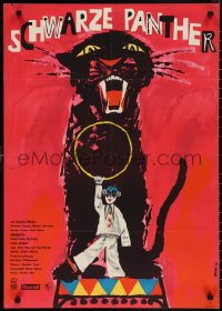 2c0233 SCHWARZE PANTHER East German 23x32 1966 Josef Mach, wild Ebel art of big cat in circus ring!