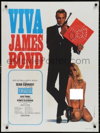2c0368 GOLDFINGER French 24x31 R1970 art of Sean Connery as James Bond with near-naked woman!