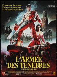 2c0380 ARMY OF DARKNESS French 16x21 1992 Sam Raimi, great art of Bruce Campbell w/chainsaw hand!