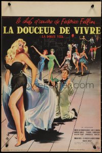2c0384 LA DOLCE VITA French 16x22 1960 Federico Fellini, Mastroianni, sexy Ekberg by Yves Thos!