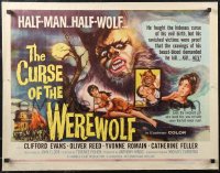 2c0634 CURSE OF THE WEREWOLF 1/2sh 1961 Hammer, art of monster Oliver Reed looming over scared girl!