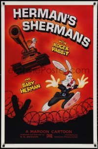 2c1054 HERMAN'S SHERMANS Kilian 1sh 1988 great image of Roger Rabbit running from Baby Herman in tank!