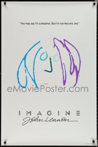2c1076 IMAGINE teaser 1sh 1988 art by former Beatle John Lennon, blue/purple hair style!