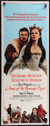 2c0663 ANNE OF THE THOUSAND DAYS insert 1970 c/u of King Richard Burton & Genevieve Bujold!