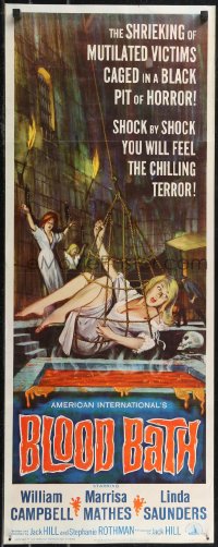 2c0670 BLOOD BATH insert 1966 AIP, art of sexy shrieking girl being lowered into a pit of horror!